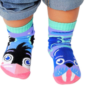 PALS SOCKS Brand Unisex Kids PENGUIN & WALRUS MISMATCHED GRIPPER BOTTOM SOCKS (CHOOSE SIZE) - Novelty Socks for Less