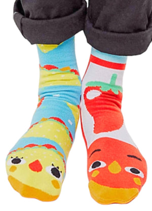 PALS SOCKS Brand Unisex TACO & HOT SAUCE Mismatched Gripper Bottom Socks (CHOOSE SIZE) - Novelty Socks for Less