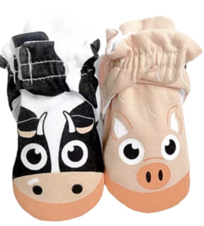 PALS SOCKS Brand Unisex BABY BOOTIES MISMATCHED COW & PIG (CHOOSE SIZE)
