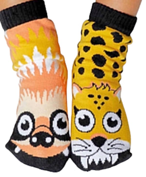 PALS SOCKS Brand Unisex SLOTH & CHEETAH Mismatched Gripper Bottom Socks (CHOOSE SIZE) - Novelty Socks for Less