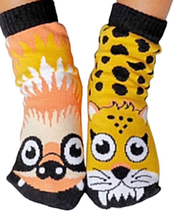 PALS SOCKS Brand Unisex SLOTH & CHEETAH Mismatched Gripper Bottom Socks (CHOOSE SIZE)