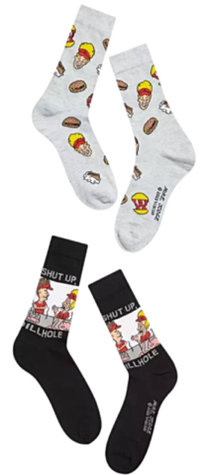 BEAVIS AND BUTT-HEAD Men’s 2 Pair Socks ‘SHUT UP DILLHOLE’ - Novelty Socks for Less