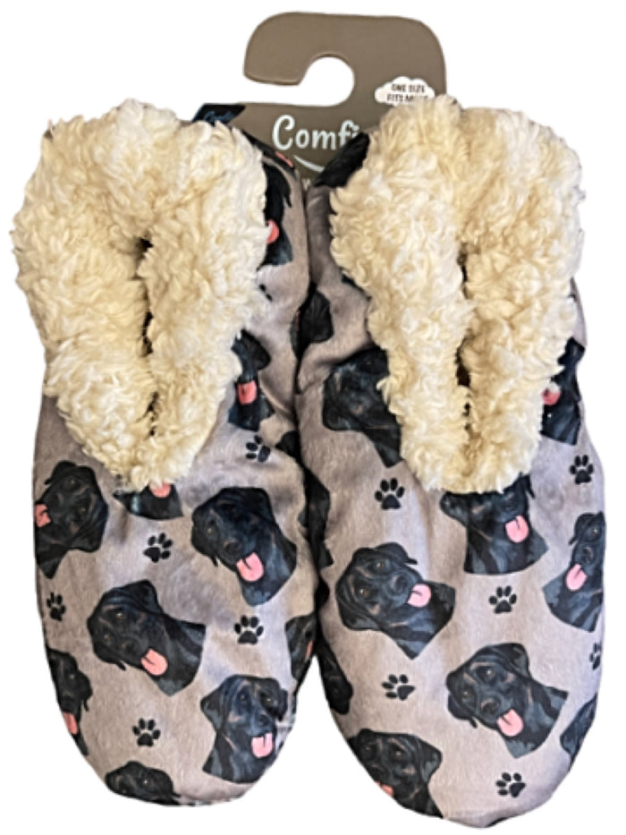 COMFIES BRAND Ladies BLACK LABRADOR DOG Non-Skid SLIPPERS