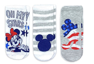 DISNEY Ladies PATRIOTIC MICKEY & MINNIE MOUSE 3 Pair Of No Show Socks - Novelty Socks for Less