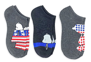 PEANUTS Ladies PATRIOTIC SNOOPY 3 Pair Of No Show Socks - Novelty Socks for Less