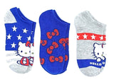 SANRIO HELLO KITTY Ladies 3 Pair Of PATRIOTIC No Show Socks - Novelty Socks for Less