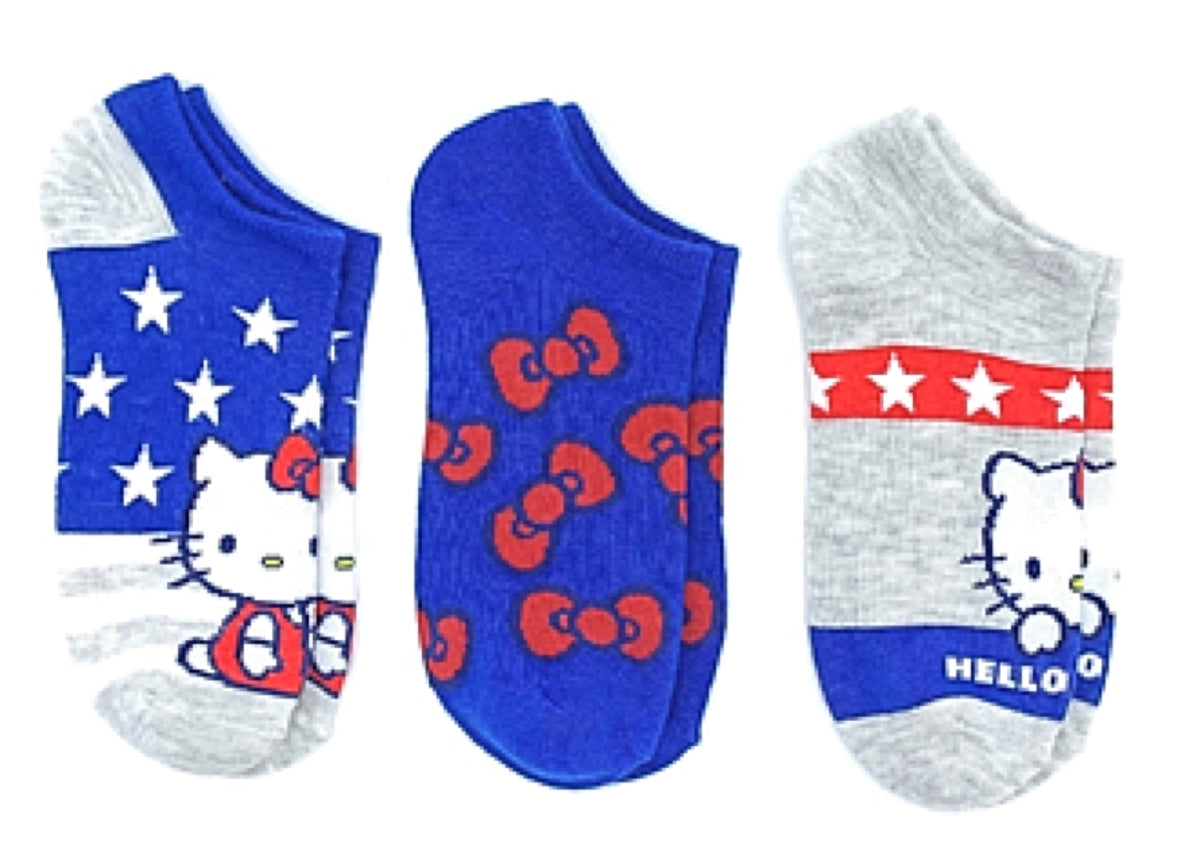 SANRIO HELLO KITTY Ladies 3 Pair Of PATRIOTIC No Show Socks - Novelty Socks for Less