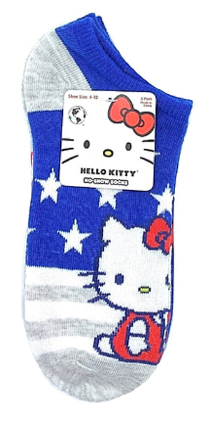 SANRIO HELLO KITTY Ladies 3 Pair Of PATRIOTIC No Show Socks - Novelty Socks for Less