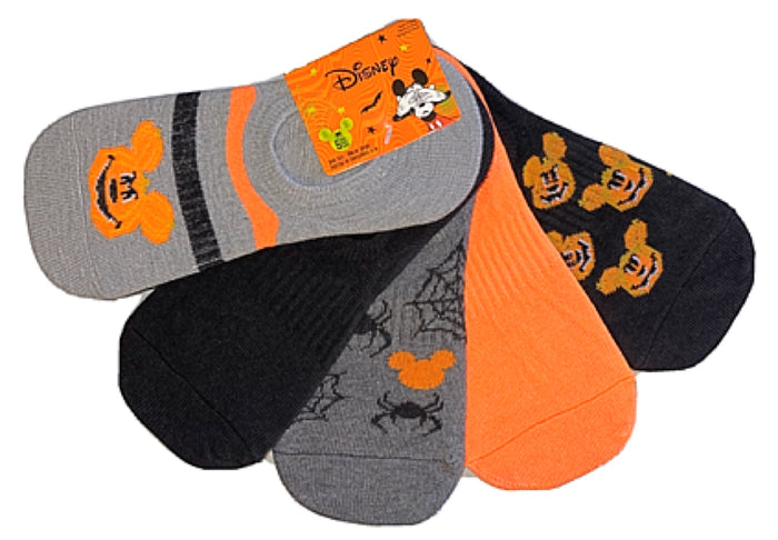 DISNEY HALLOWEEN Ladies 5 Pair Of No Show Liner MICKEY MOUSE Socks With SPIDERS