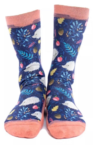 GOOD LUCK SOCK Ladies HEDGEHOGS & ACORNS Socks - Novelty Socks for Less