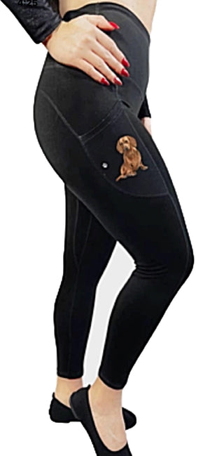 URBAN ATHLETICS Ladies DACHSHUND High Rise Leggings With Pockets E&S Pets - Novelty Socks for Less
