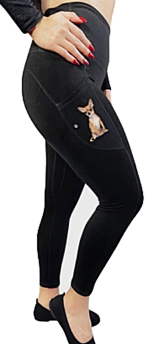 URBAN ATHLETICS Ladies CHIHUAHUA High Rise Leggings With Pockets E&S Pets - Novelty Socks for Less