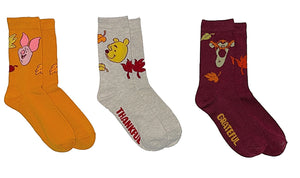 DISNEY WINNIE THE POOH THANKSGIVING Ladies 3 Pair Of Socks ‘THANKFUL’ ‘GRATEFUL’ - Novelty Socks for Less