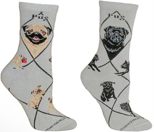 WHEEL HOUSE DESIGNS Brand MEN’S PUG DOG SOCKS (CHOOSE TAN OR BLACK PUG) - Novelty Socks for Less