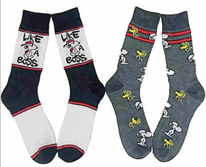 PEANUTS Men’s 2 Pair Of SNOOPY & WOODSTOCK Socks ‘LIKE A BOSS’ - Novelty Socks And Slippers