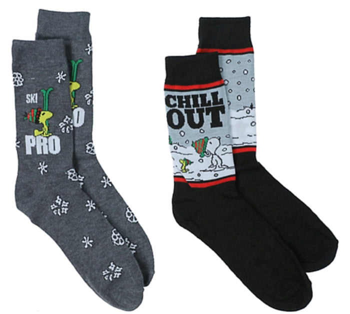 PEANUTS Men’s 2 Pair Of Socks SNOOPY & WOODSTOCK ‘CHILL OUT’