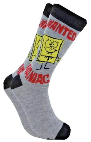 SPONGEBOB SQUAREPANTS Men's Socks 'WANTED MANIAC' - Novelty Socks for Less