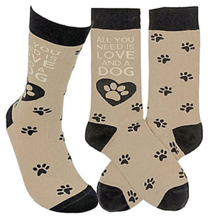 PRIMITIVES BY KATHY Unisex Dog Socks ‘ALL YOU NEED IS LOVE & A DOG’ - Novelty Socks for Less