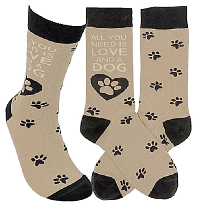 PRIMITIVES BY KATHY Unisex Dog Socks ‘ALL YOU NEED IS LOVE & A DOG’