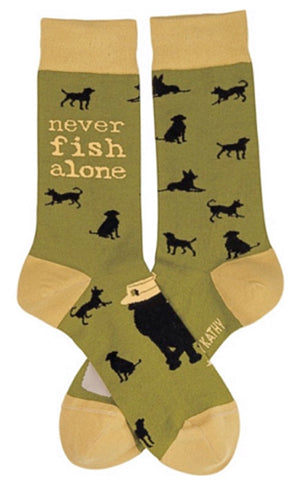 PRIMITIVES BY KATHY Unisex With Dog ‘NEVER FISH ALONE’ Socks - Novelty Socks for Less