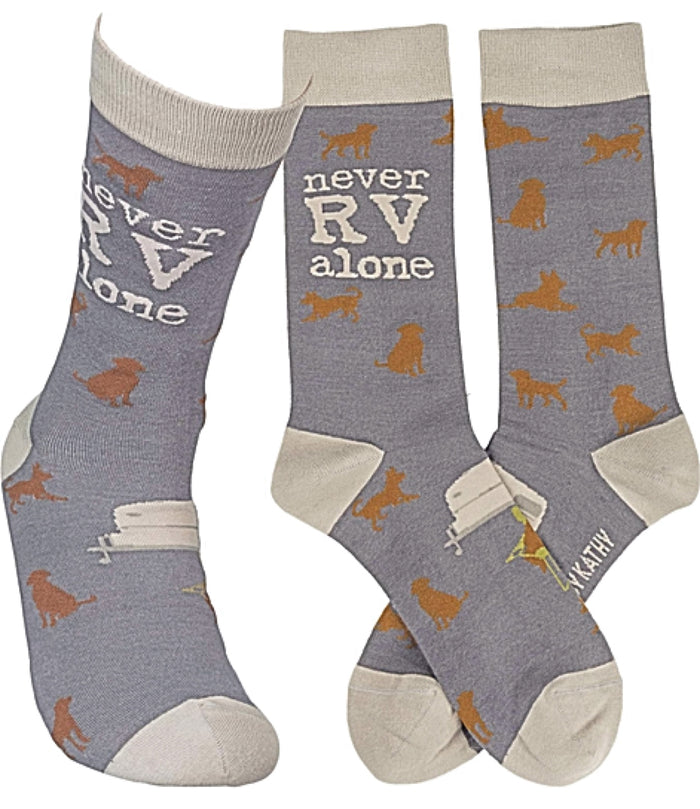 Primitives by Kathy Unisex With DOGS ‘NEVER RV ALONE’ Socks