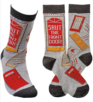 PRIMITIVES BY KATHY Unisex ‘SHUT THE FRONT DOOR’ Socks - Novelty Socks for Less