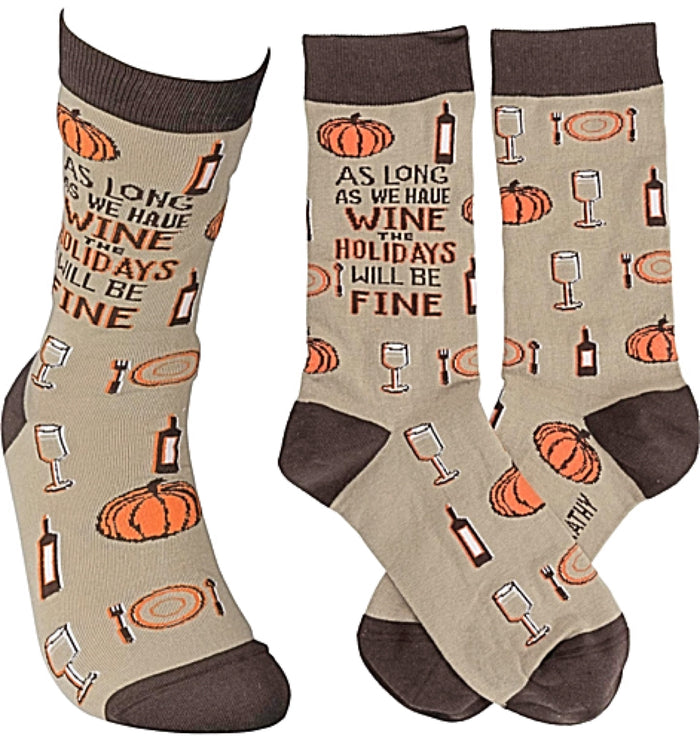 PRIMITIVES BY KATHY Unisex SOCKS ‘AS LONG AS WE HAVE WINE, HOLIDAYS WILL BE FINE’
