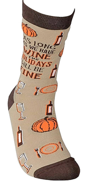 PRIMITIVES BY KATHY Unisex SOCKS ‘AS LONG AS WE HAVE WINE, HOLIDAYS WILL BE FINE’ - Novelty Socks for Less