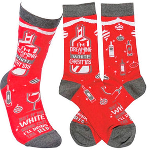 PRIMITIVES BY KATHY Unisex CHRISTMAS WINE SOCKS ‘I'M DREAMING OF WHITE XMAS’ - Novelty Socks for Less
