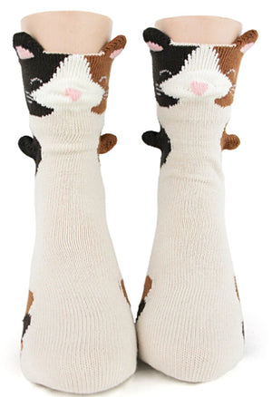 FOOT TRAFFIC Brand Kids CALICO CAT 3-D Crew Socks Youth Shoe Size 12-5 - Novelty Socks for Less