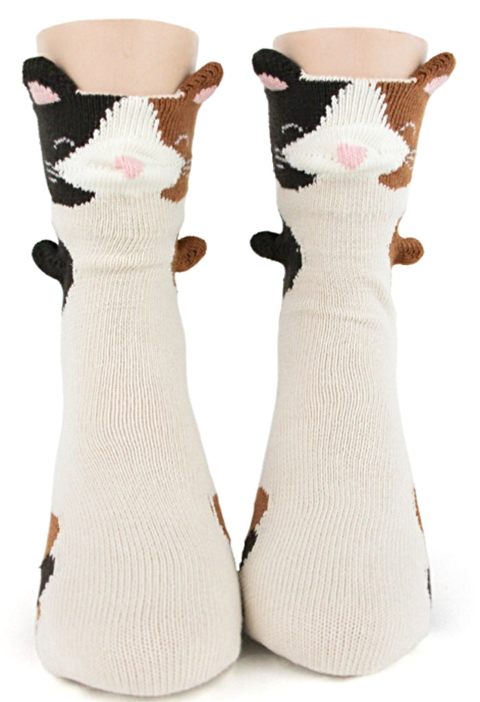 FOOT TRAFFIC Brand Kids CALICO CAT 3-D Crew Socks Youth Shoe Size 12-5