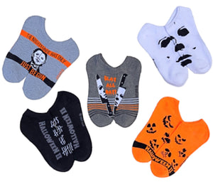 HALLOWEEN 2 Ladies 5 PAIR OF MICHAEL MYERS NO SHOW SOCKS 'THE NIGHTMARE HAS ONLY JUST BEGUN’ - Novelty Socks for Less