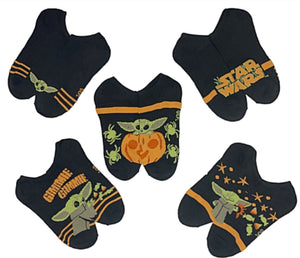 STAR WARS THE MANDALORIAN Ladies HALLOWEEN 5 Pair Of BABY YODA No Show Socks With PUMPKINS & SPIDERS - Novelty Socks for Less