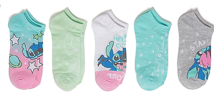 DISNEY LILO & STITCH Ladies 5 Pair Of No Show Socks ‘HERE COMES TROUBLE’