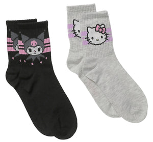 SANRIO HELLO KITTY LADIES 2 PAIR OF SOCKS WITH KUROMI & HELLO KITTY - Novelty Socks for Less