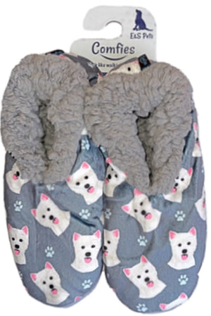 COMFIES BRAND Ladies WESTIE DOG NON-SKID SLIPPERS - Novelty Socks for Less