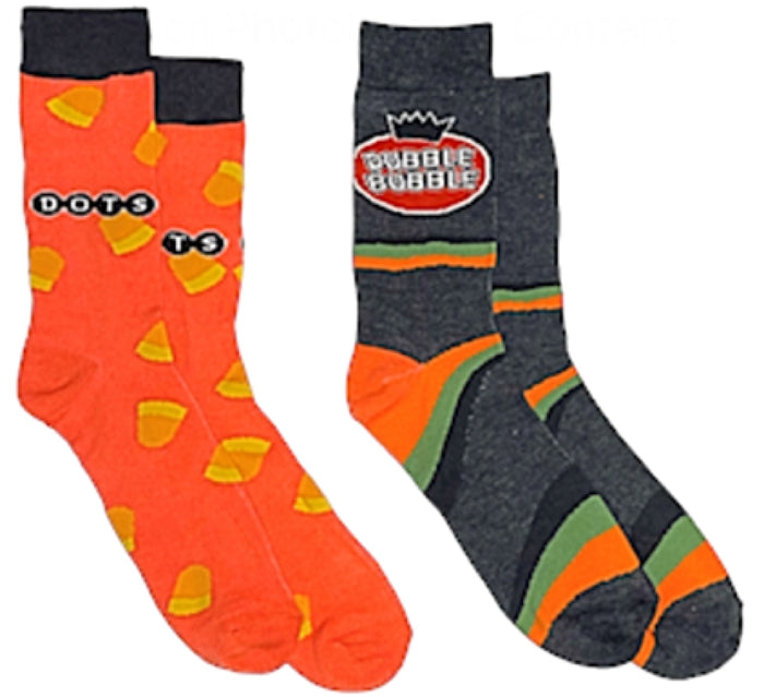 DOUBLE BUBBLE & DOTS Candy Men’s 2 Pair Of HALLOWEEN Socks With CANDY CORN