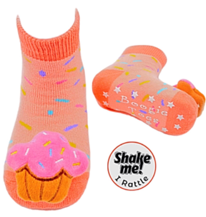 BOOGIE TOES Unisex Baby CUPCAKE Rattle Gripper Bottom Socks By PIERO LIVENTI