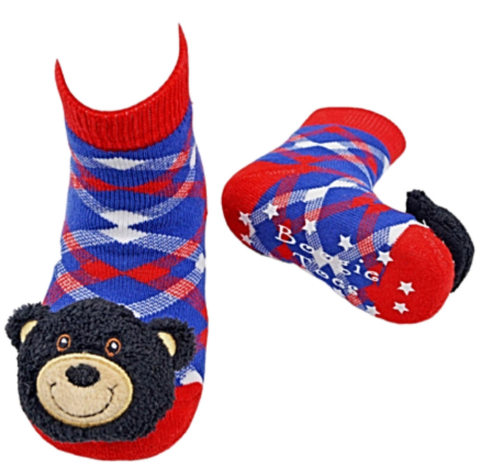 BOOGIE TOES Baby Unisex TEDDY BEAR Rattle GRIPPER BOTTOM Socks By PIERO LIVENTI