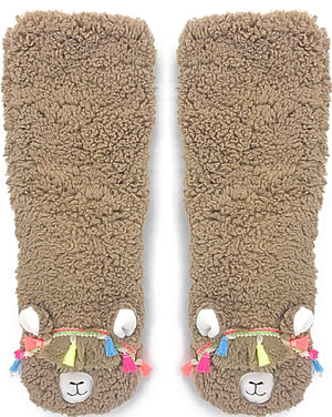 OOOH GEEZ Brand Ladies LLAMA NON-SKID Slippers 'LLAMA CALL YOU' - Novelty Socks for Less