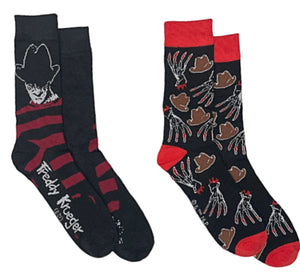A NIGHTMARE ON ELM STREET Men’s 2 Pair Of FREDDY KRUEGER Socks With BLOODY GLOVE - Novelty Socks for Less