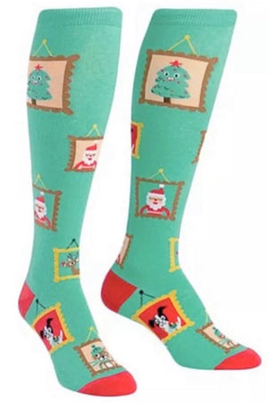 SOCK IT TO ME Ladies CHRISTMAS Knee High ‘HOLIDAY PHOTOS’ Socks - Novelty Socks for Less