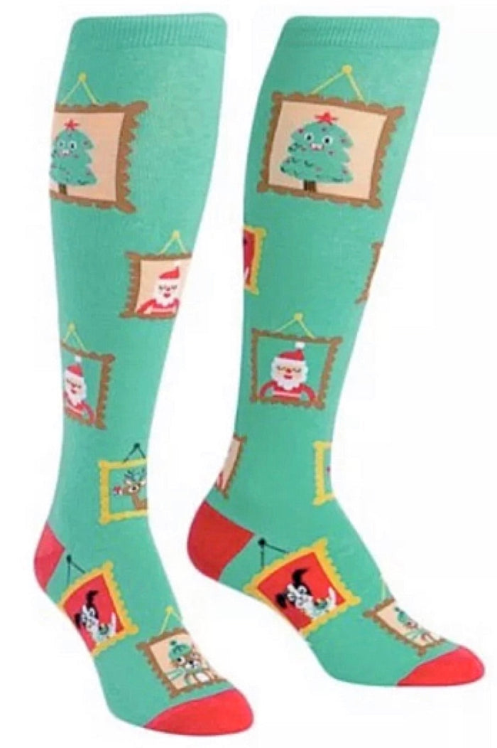 SOCK IT TO ME Ladies CHRISTMAS Knee High ‘HOLIDAY PHOTOS’ Socks