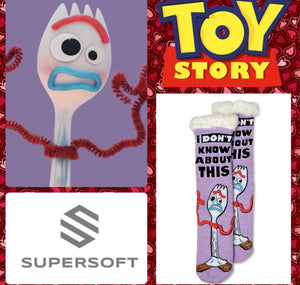DISNEY’S Ladies TOY STORY FORKY SHERPA SLIPPER Socks 'I DON'T KNOW ABOUT THIS' - Novelty Socks for Less