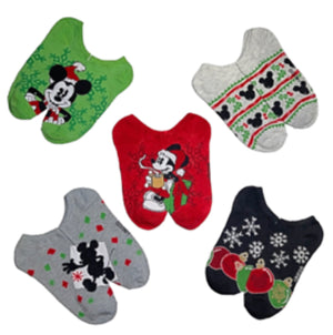 DISNEY Ladies CHRISTMAS MICKEY MOUSE 5 Pair Of No Show Socks - Novelty Socks for Less