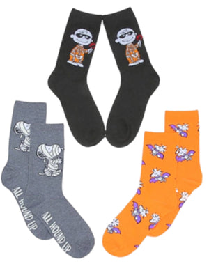 PEANUTS LADIES HALLOWEEN 3 PAIR OF SOCKS ‘ALL WOUND UP’ CHARLIE BROWN - Novelty Socks for Less