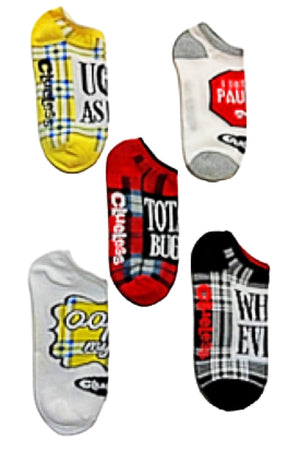 CLUELESS MOVIE LADIES 5 Pair No-Show Socks ‘UGH AS IF!’ - Novelty Socks for Less