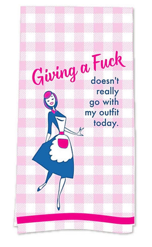 FUNATIC Brand Kitchen Tea Towel ‘GIVING A FUCK DOESN’T REALLY GO WITH MY OUTFIT TODAY' - Novelty Socks for Less