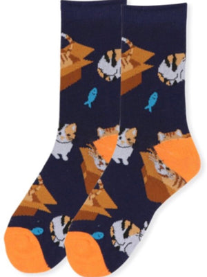 Parquet Brand Ladies CATS IN CARDBOARD BOXES Socks - Novelty Socks for Less
