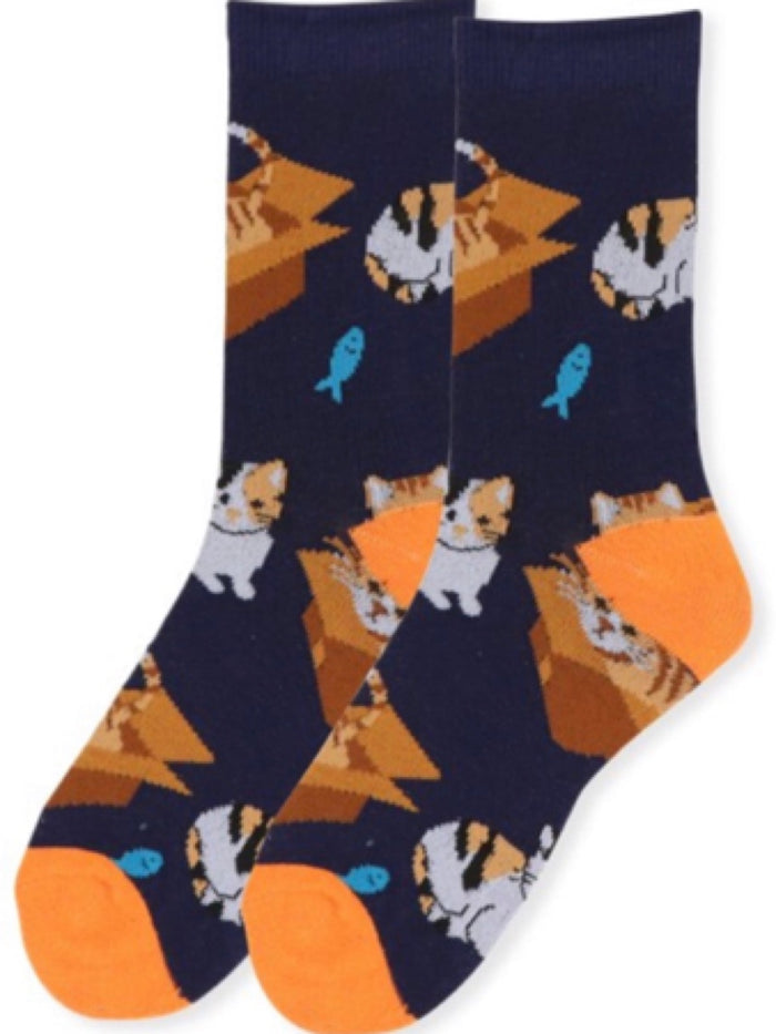 Parquet Brand Ladies CATS IN CARDBOARD BOXES Socks